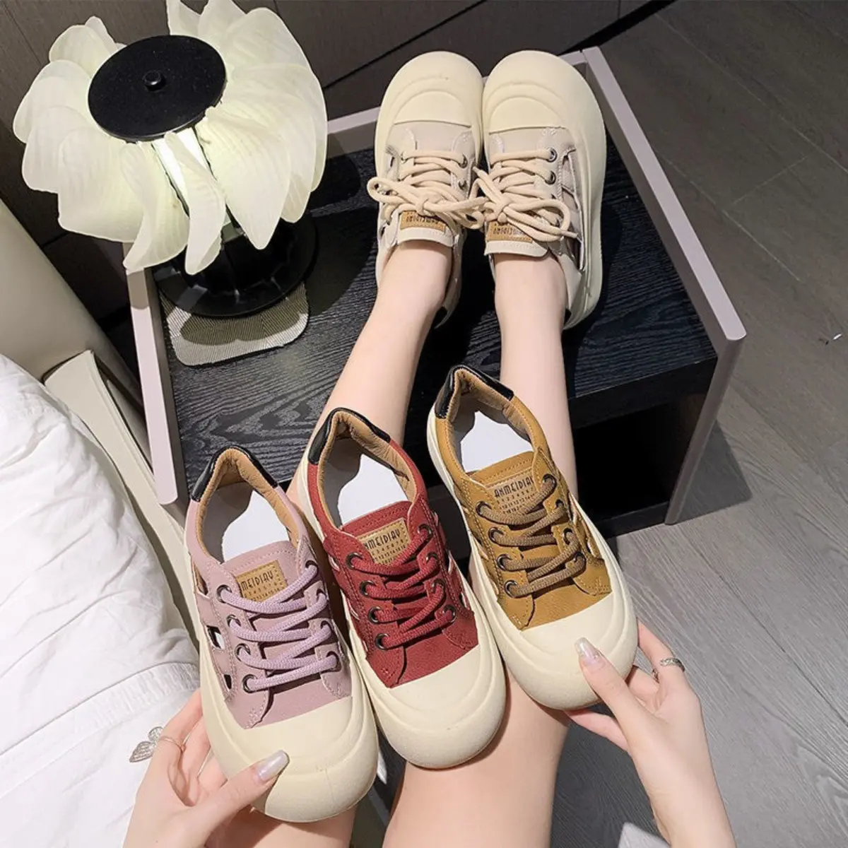 Giày thể thao nữ, sneaker thoáng khí mũi tròn đế bánh mì tăng chiều cao năng động đi học đi chơi đi làm Nhiên Mộc Nguyễn