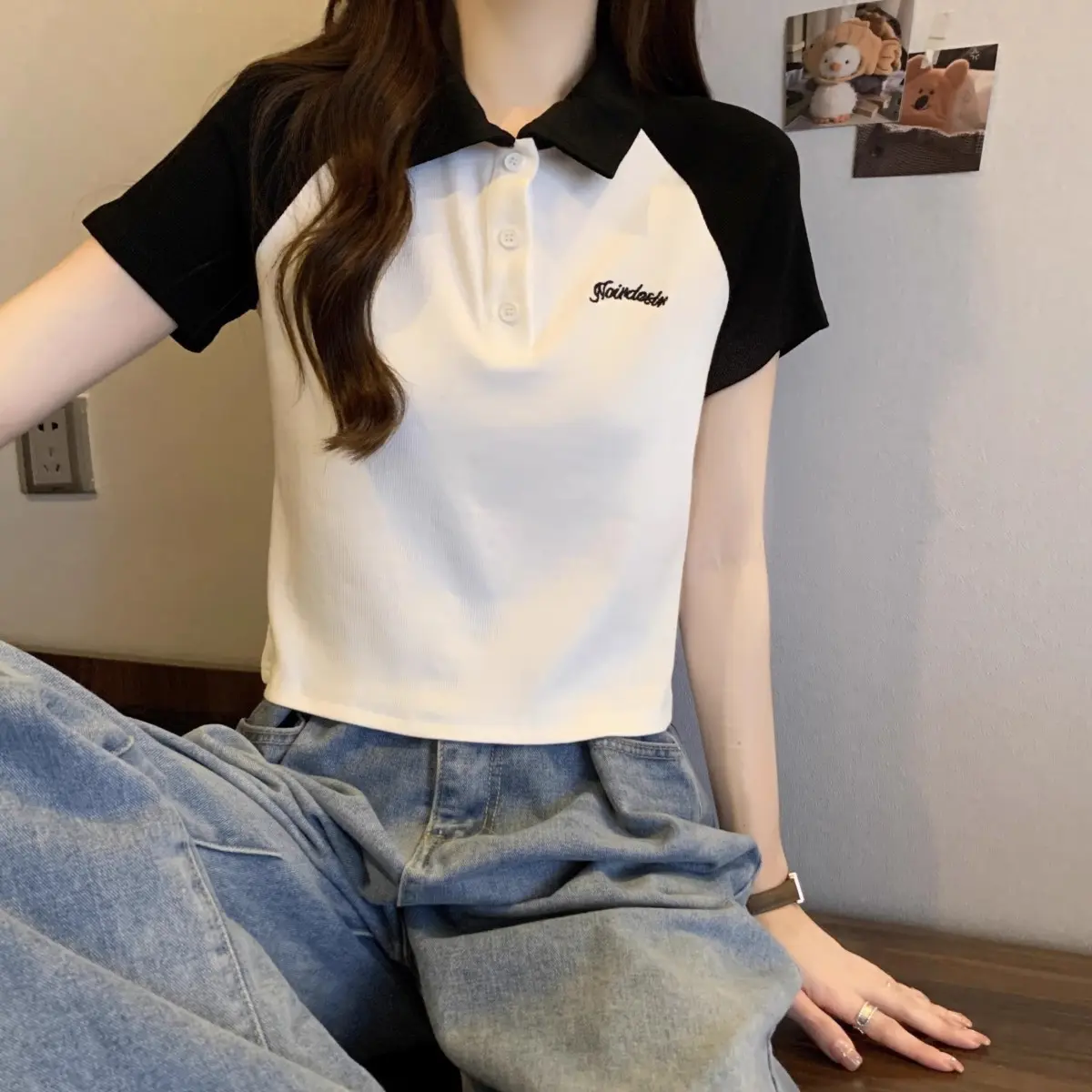 Áo Thun Ngắn Tay Có Cổ Polo Cho Nữ, Thời Trang Mùa Hè Thường Ngày, Thêu Khối Màu, Áo Ngoại Cỡ