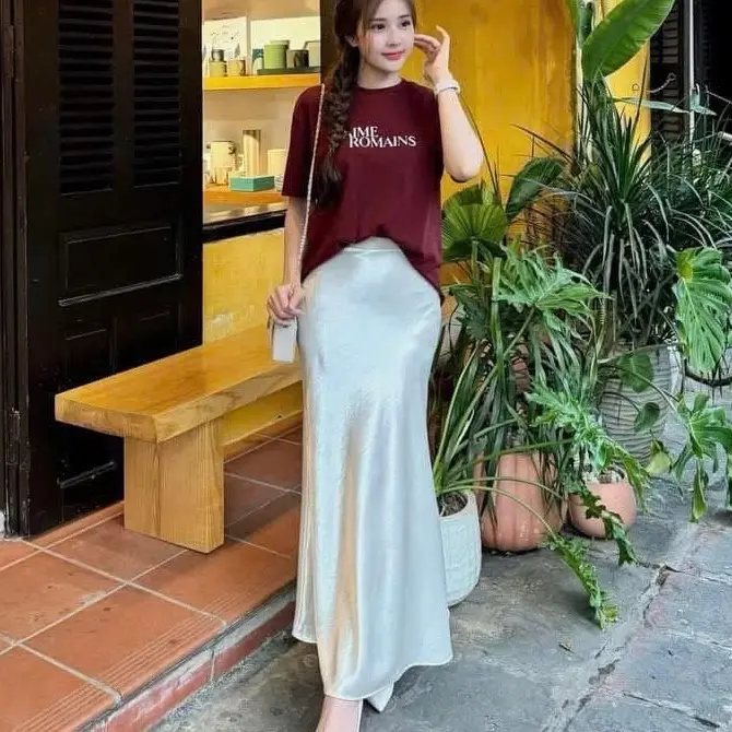 Chân Váy Lụa Dài Maxi Dáng Đuôi Cá Kèm Ảnh Thật