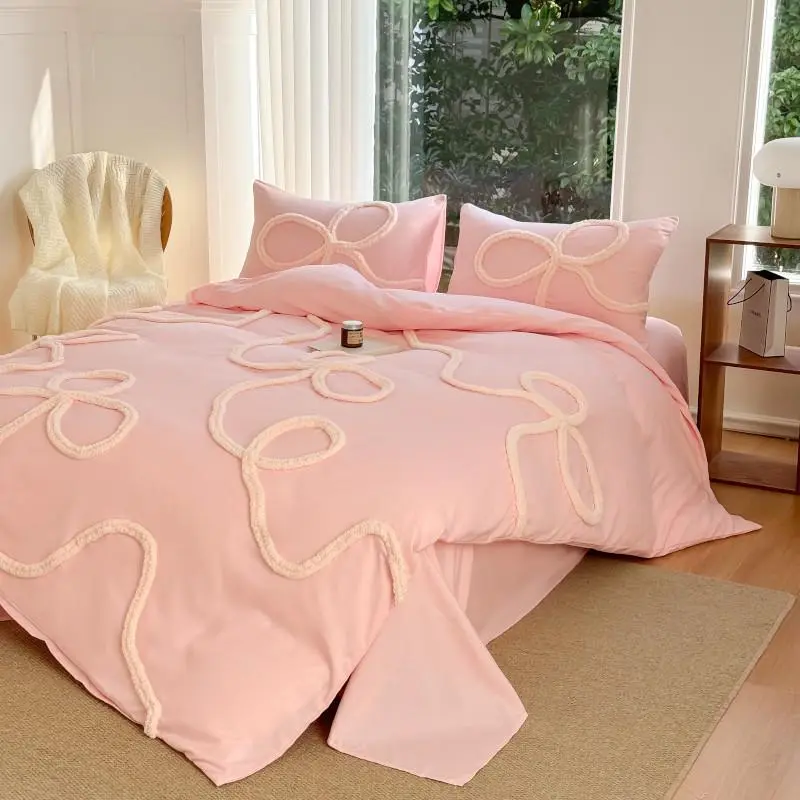 Bowknot Pattern Duvet Cover Set, 3 Counts/set Including 1 Count Duvet Cover & 2 Counts Pillowcase without Filler, Soft Comfortable Bedding Set for Home Bedroom
