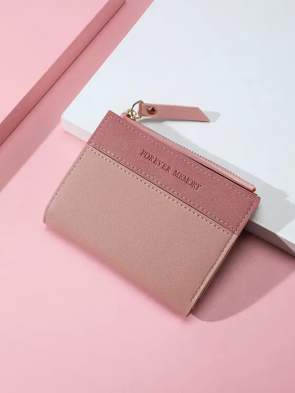 Minimalist Solid Color Short Bifold Wallet for Women, Casual Zipper Design PU Leather Wallet with Multi Card Slots, All-match Card Holder for Women & Girls, Valentine's Day, Gift 3