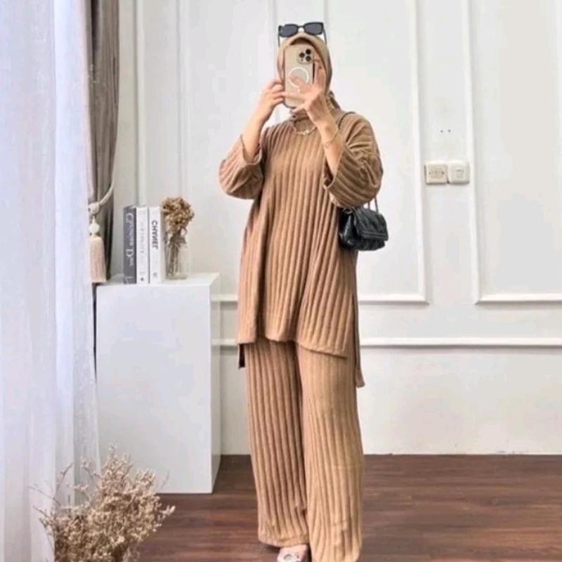 One Set Hornet Knit Premium Setelan Baju dan Celana Wanita Two Piece Set Model Terbaru 4