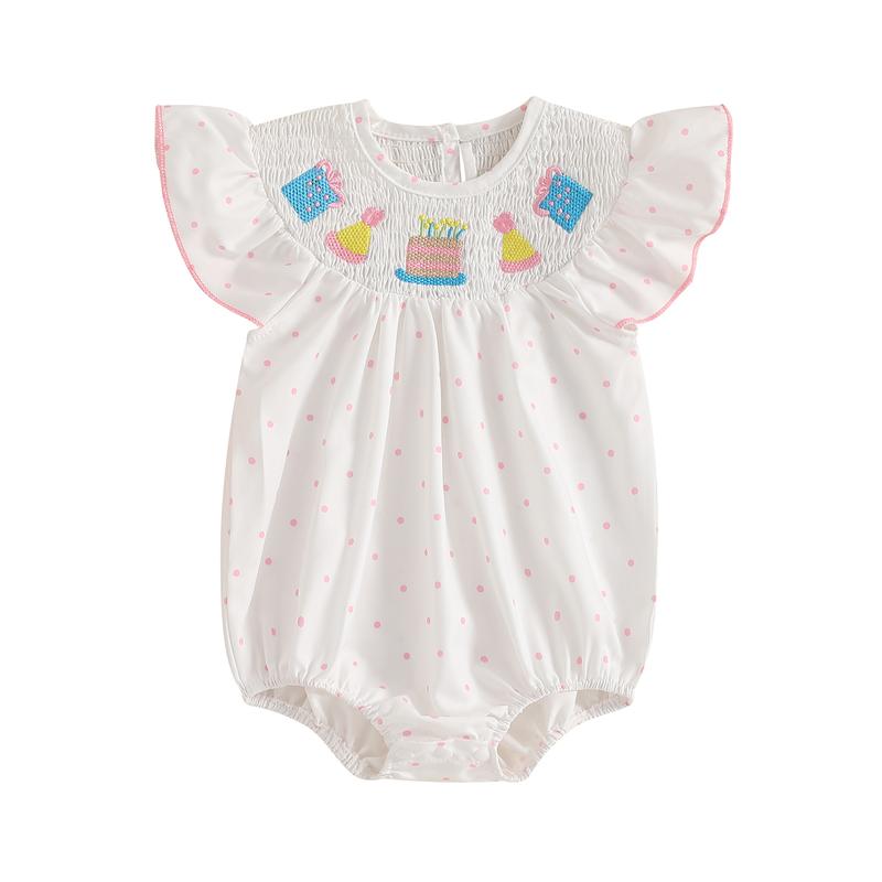 Baby Girls Rompers Birthday Clothes Birthday Cake Embroidery Fly Sleeve ...