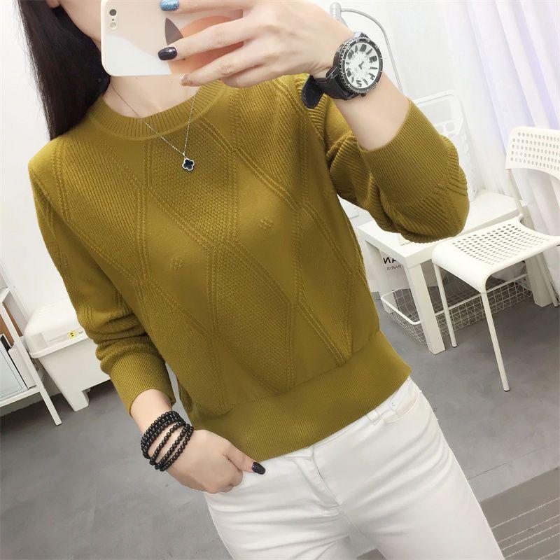Áo Len Nữ, Cổ Tròn, Dệt Kim, Lớp Nền, Phong Cách Phương Tây, Thanh Lịch, Phù Hợp Bên Trong, Mỏng Vừa Vặn, Bó Sát, Áo ngắn Tay Dài, Thích Hợp Cho Mùa Thu Và Mùa Đông Women Top 0