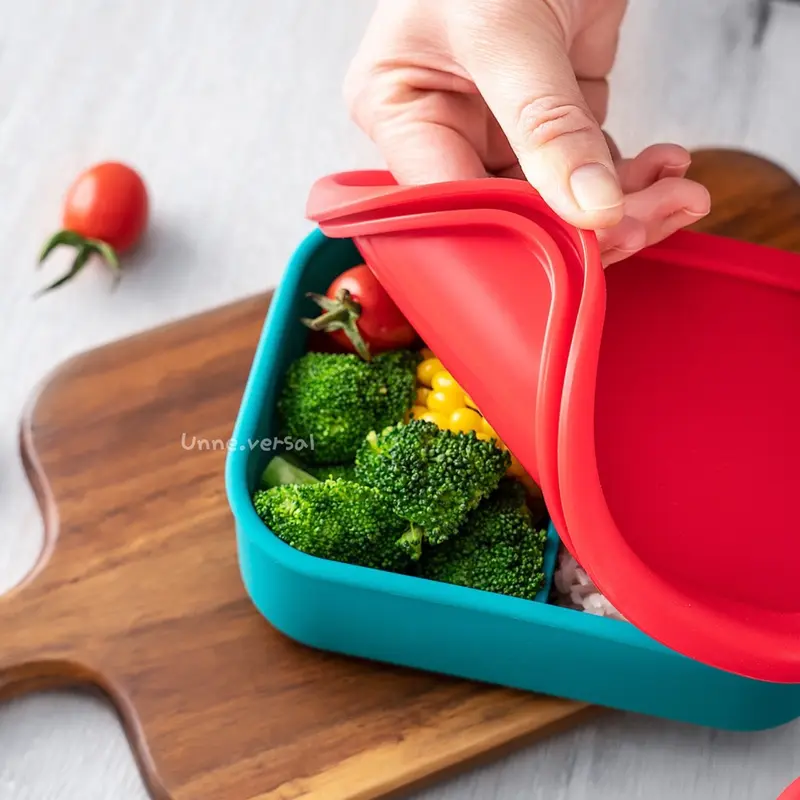 [ Unne.versal ] – Kotak bekal sekat 2/Lunch box silicone 2 compart/ Bento silicone premium lunch box/Kotak bekal anak/Tempat makan silikon anti tumpah anak/Lunch box anti pecah anti bocor/kotak makan sekat silikon/bpa free/food grade 3