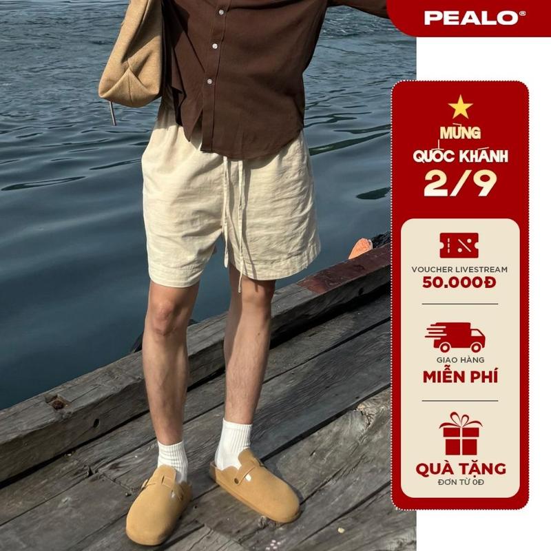 Quần short nam PEALO chất liệu linen thoáng mát cạp chun phong cách Minimalism