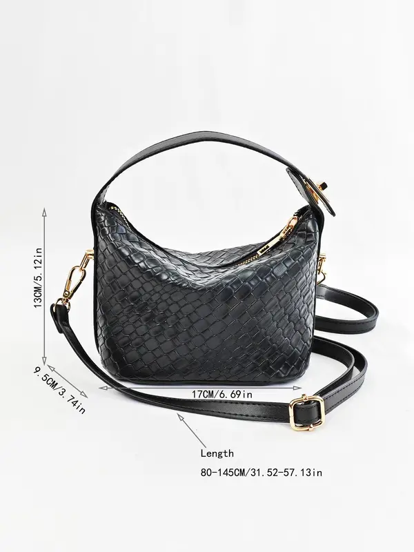 Women's Solid Color Textured Handbag, 2024 New Style Pu Leather Zipper Shoulder Bag for Daily Used, Casual Trendy Versatile High-quality Daily Commuting Bag 6