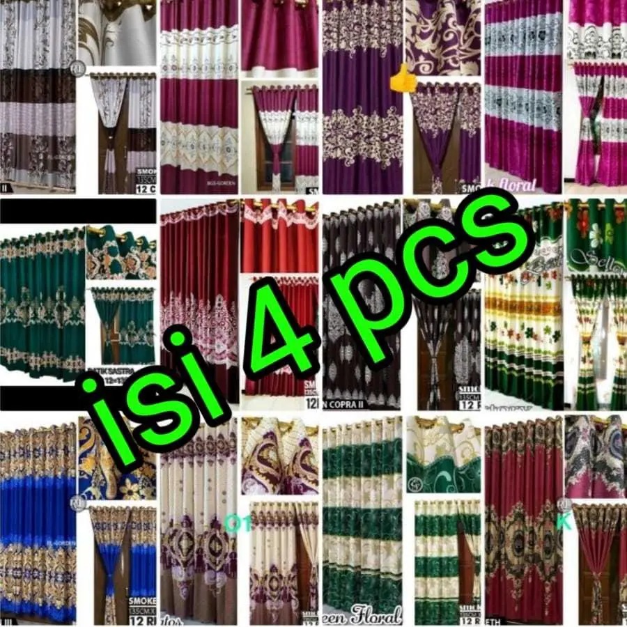 PAKET HEMAT 4 PCS 120RB GORDEN SMOKRING 12 RING MOTI SULTAN,BUNGA,EMBOS UK 110 X 220   /GORDEN PINTU/JENDELA Curtain Dekorasi Polos