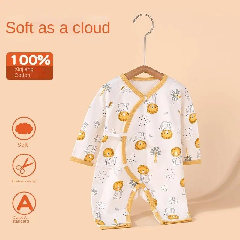 Newborn Clothes Baby Romper Thin Spring and Autumn Pure Cotton Long Sleeve Baby Pajamas