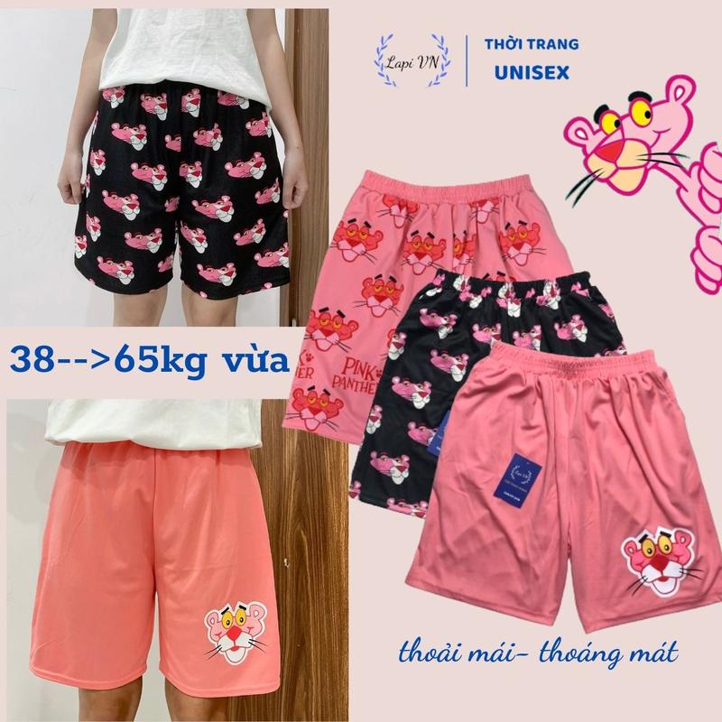 Quần Short Mặc Nhà Unisex Báo Hồng The Pink Panther -Lapi VN ,FREESIZE Nam Nữ Đều Mặc Được Thun Thể Thao Thoáng Mát Menswear Quần Lửng