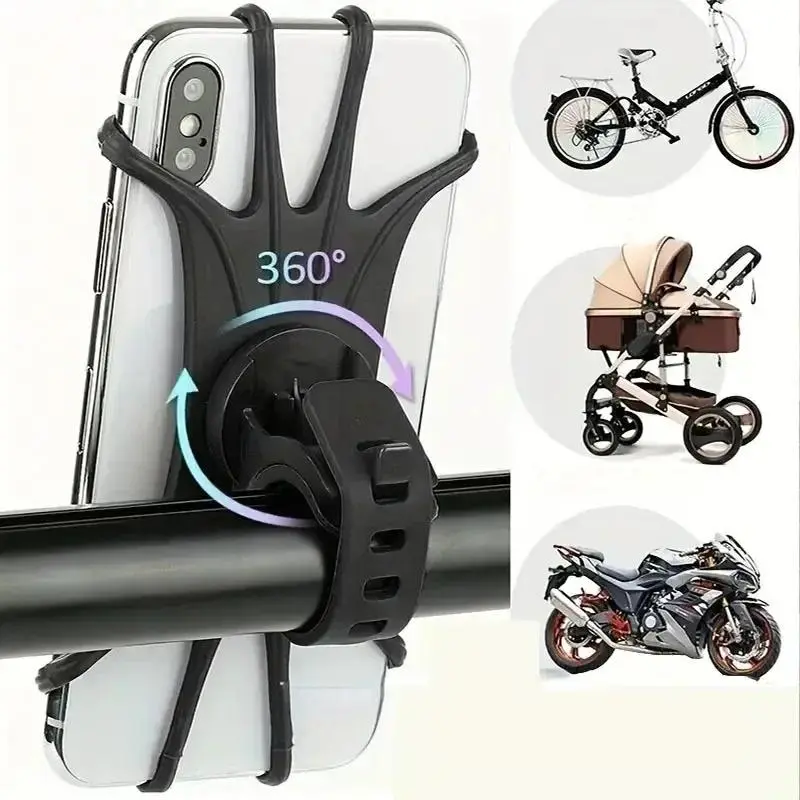 360 Rotatable Mobile Phone Bicycle Motorcycle Holder Bike Safe Bracket Silicone Support Silicone Pull Type For All Phone Stand Accessories Cellphone Smartphone Mount