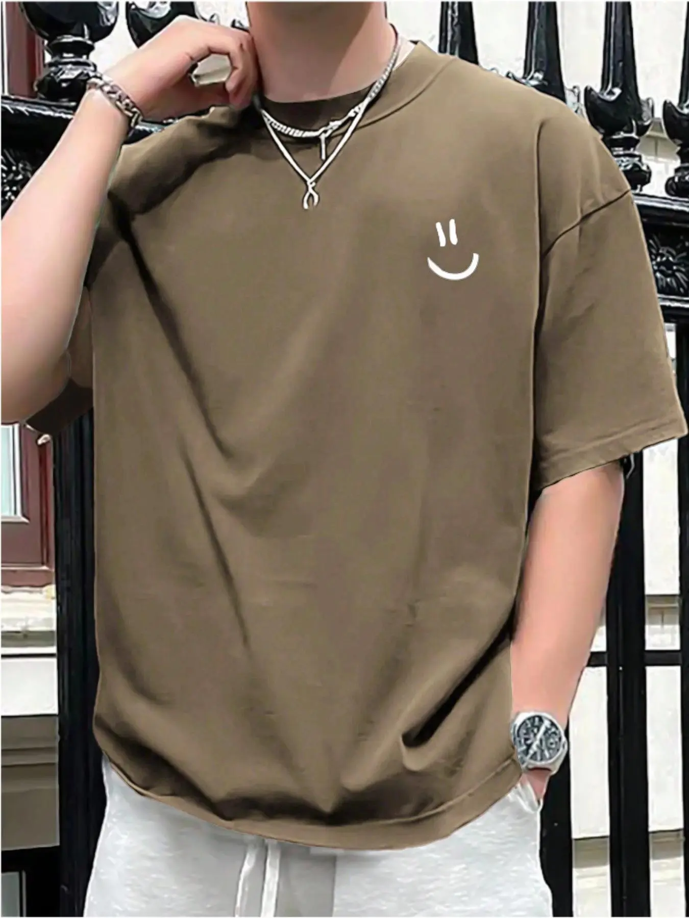 Men's Cartoon Print Drop Shoulder Crew Neck Tee, Summer Clothes Casual Regular Fit Short Sleeve Round Neck T-Shirt for Summer, Men's Top for Daily Wear