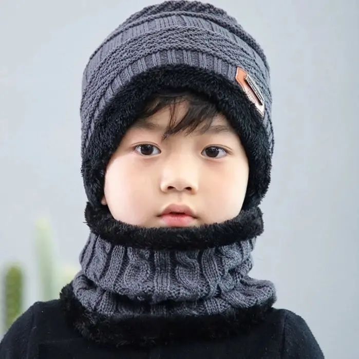 ￼Mũ len trùm đầu nam nữ kèm khăn quàng cổ nón len mùa đông mũ beanie unisex cho bé trai bé gái giữ ấm đi học đi làm 3