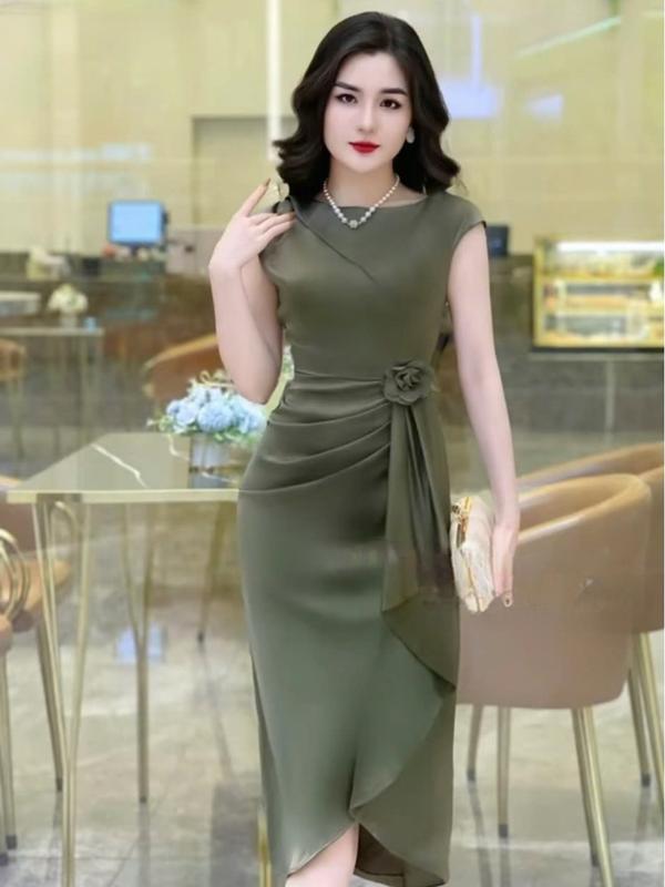 B8 Váy thiết kế sang trọng thanh lịch,chất vải lụa nhật mềm mãi co dãn 4 chiều không nhăn k xù dầy dặn mềm mượt