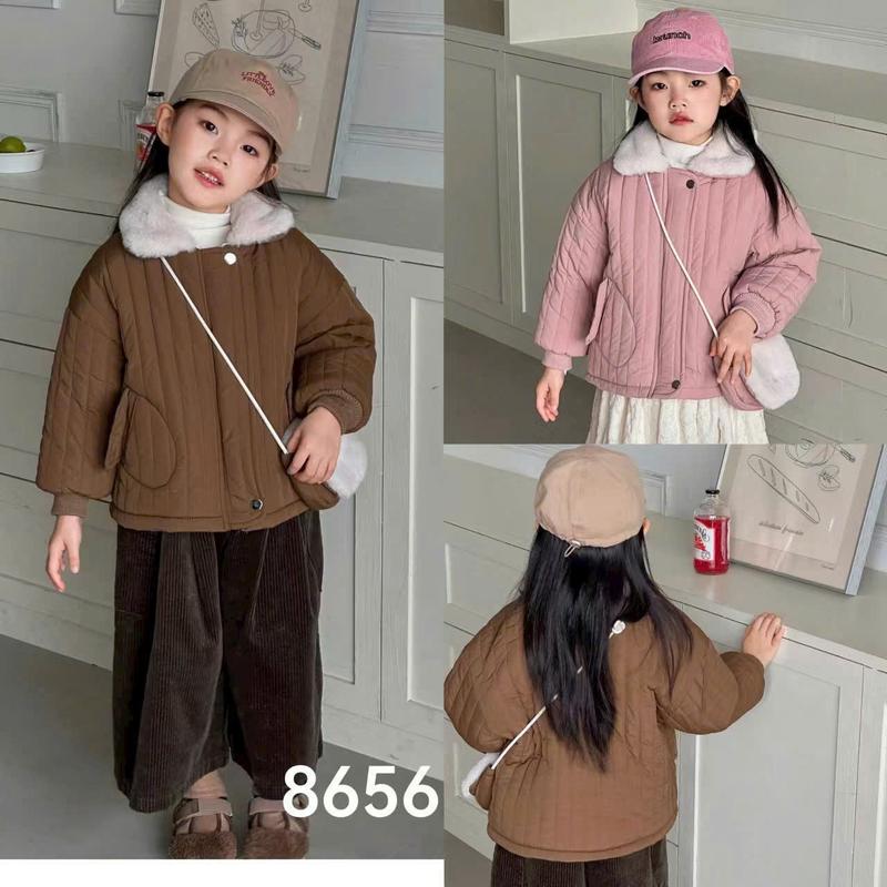 Áo khoác phao ấm dài tay, lót nỉ bông, họa tiết kèm túi cho bé gái size 10-20kg
