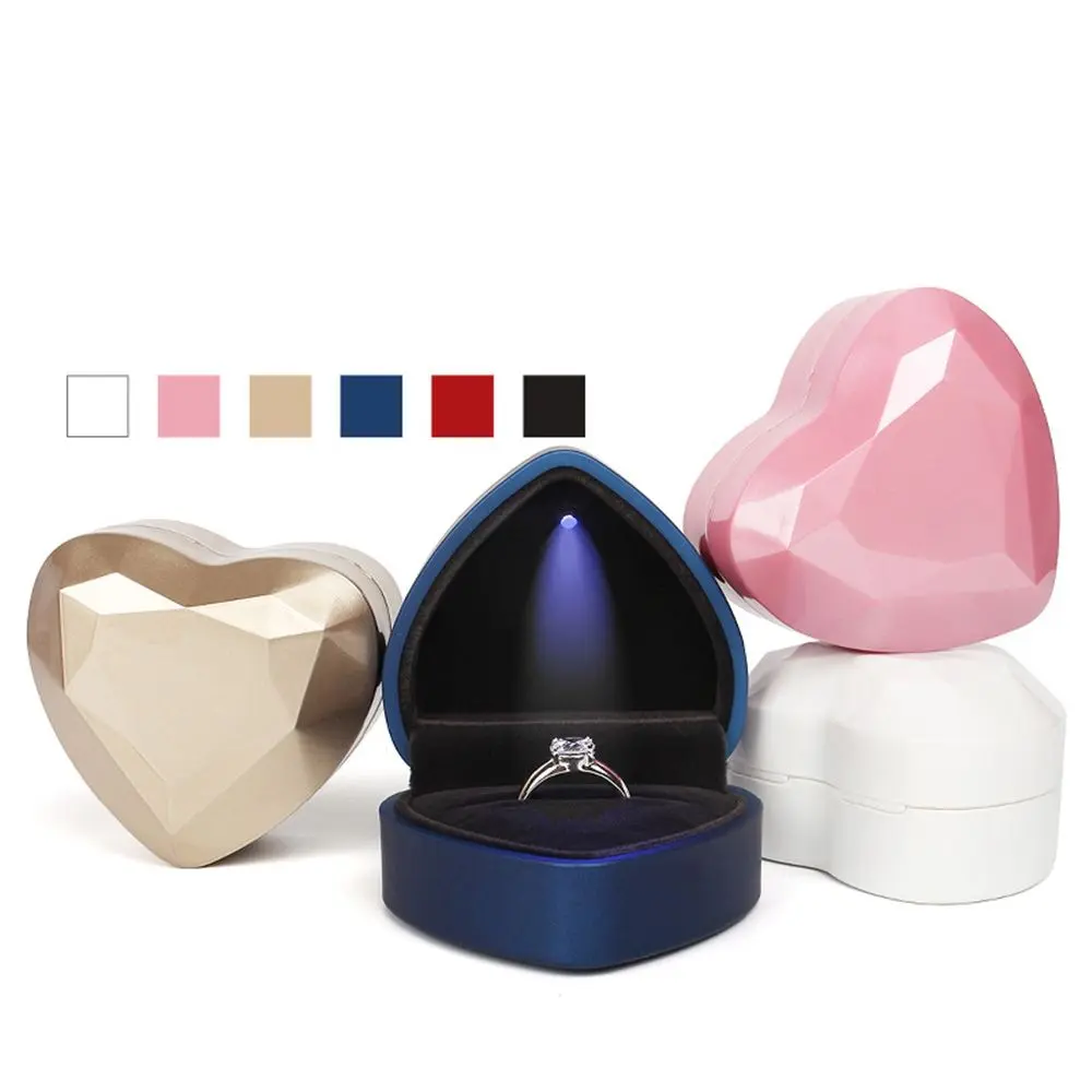 Gift Heart Shaped With LED Light Portable Organizer Case  Holder  Display Box Ring Box