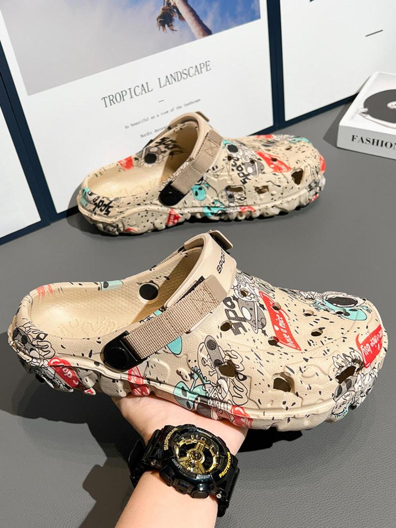 Product Introduction of Men's Fashionable Graffiti Pattern Slides, Casual Comfortable Breathable Slippers for Summer, Male All-match Round Toe Slippers for Daily Wear, Walking Shoes 5