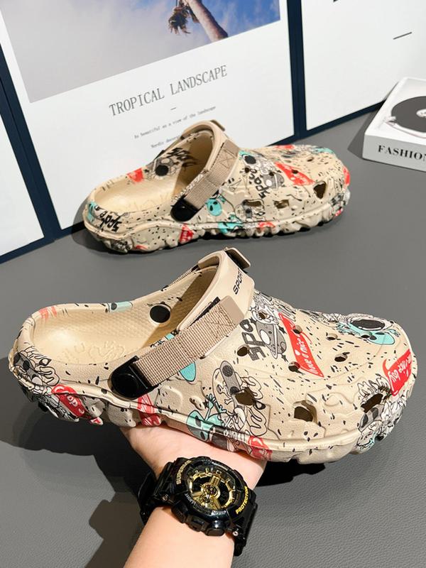 Men's Fashionable Graffiti Pattern Slides, Casual Comfortable Breathable Slippers for Summer, Male All-match Round Toe Slippers for Daily Wear, Walking Shoes 4