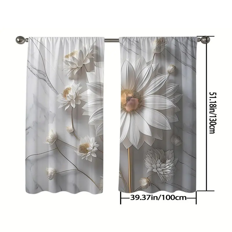 Flower Pattern Curtain, 2 Counts/set Modern Simple Window Curtain, Home Decorative Curtain for Living Room Bedroom Office Coffee Shop 3