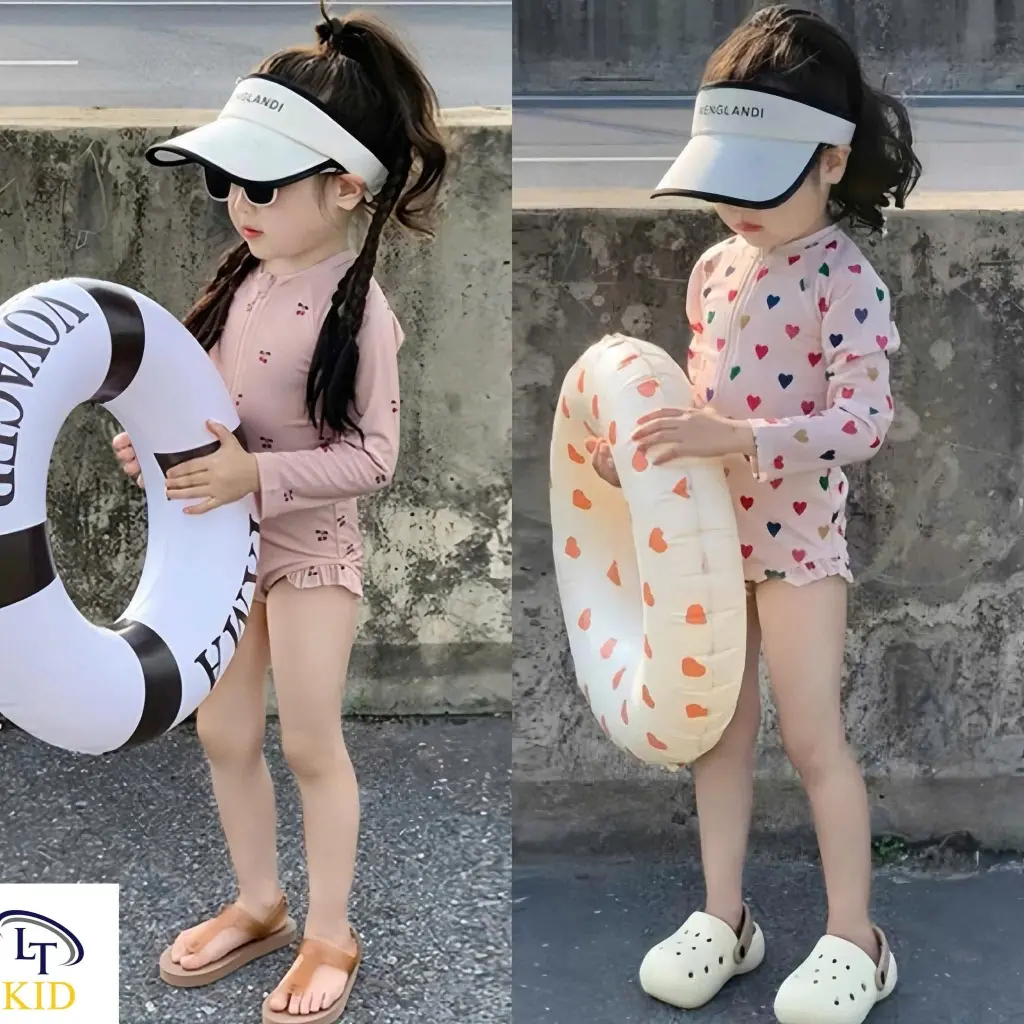 Bộ bơi hồng liền thân kéo khóa bé gái
