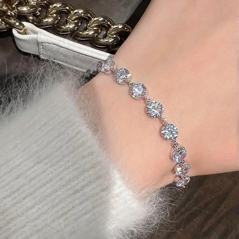 Vòng Tay Đá Zirconia Tổng Hợp Lấp Lánh Lộng Lẫy, 1 Chiếc, Có Thể Điều Chỉnh Kích Thước, Trang Sức Trang Trí, Phổ Biến, Thích Hợp Cho Nam Và Nữ, Quà Tặng Trang Sức Tay Cho Vợ Và Bạn Gái 0