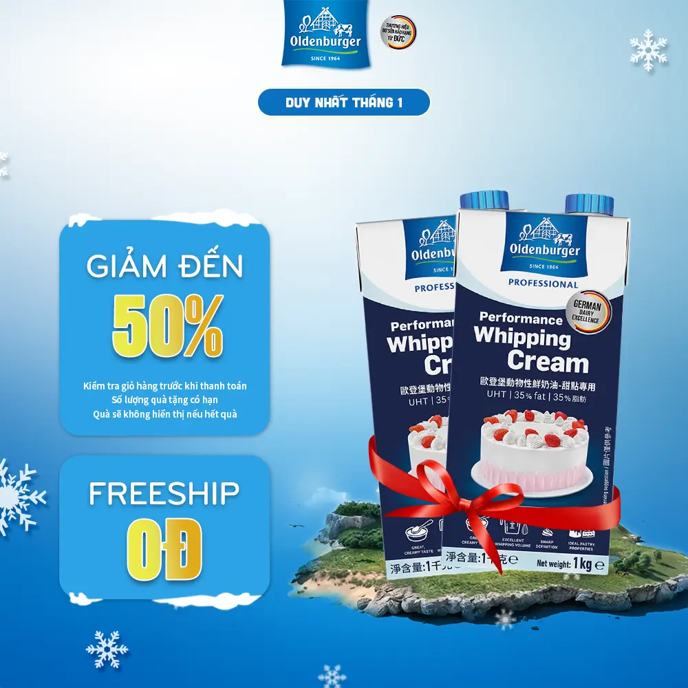 Combo 2 hộp kem sữa tươi tiệt trùng hiệu suất cao hiệu Oldenburger, 35% béo (hộp 1kg)