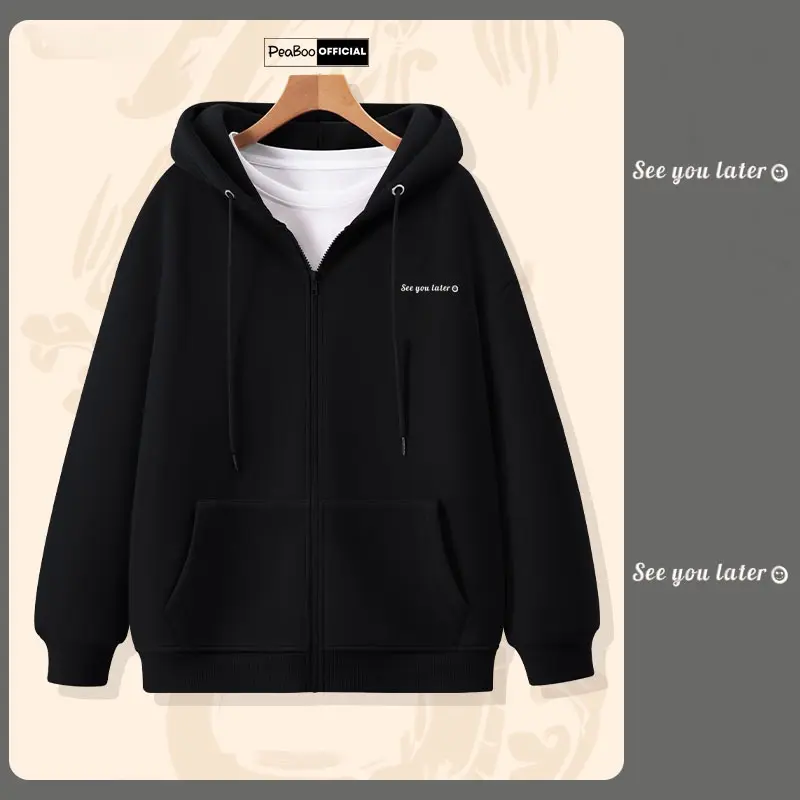 Áo Hoodie Zip THÊU, Áo Khoác Nam Nữ Unisex By PEABOO Mã HZ See You Later Chất Nỉ Bông Form Rộng Mũ 2 Lớp 1