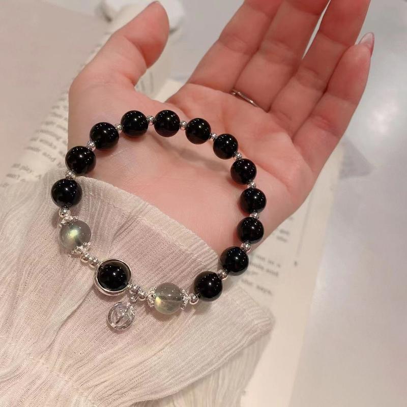 Vòng Tay Mắt Mèo Quả Cầu Zircon Màu Đen, Dành Cho Nữ, Vòng Tay Hạt Tròn, Phong Cách Tươi Mới Mùa Hè, Thanh Lịch Và Làm Sáng, Bạn Thân, Hàng Mới Về 0
