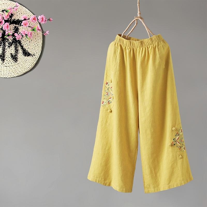 Quần Ống Suông Chất Đũi Thêu Họa Tiết Thanh Lịch Nữ Women 1