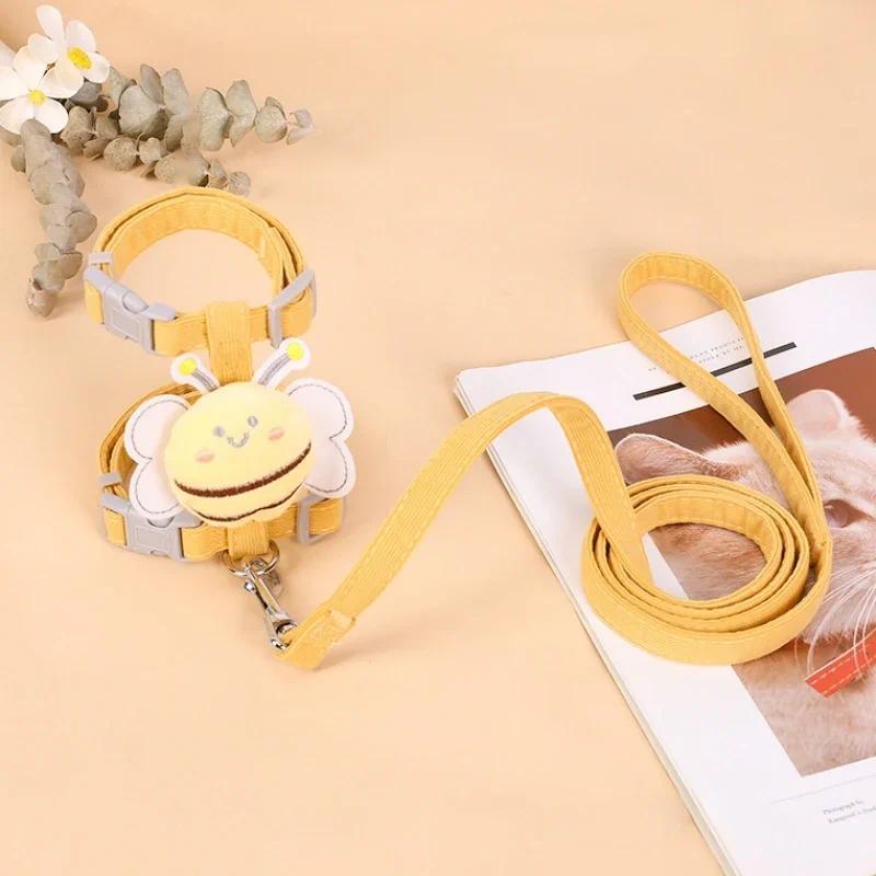 Product Introduction of Cat Harness Leash Collar Set Adjustable Cartoon Bee Double Layer Dog Harness for Small Medium Pet Collar Leash Outdoor Walking 7