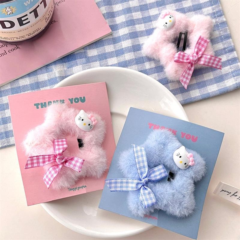 Kẹp tóc mái ngôi sao phủ bông mềm đính charm nơ xinh xắn dễ thương dành cho nữ K168