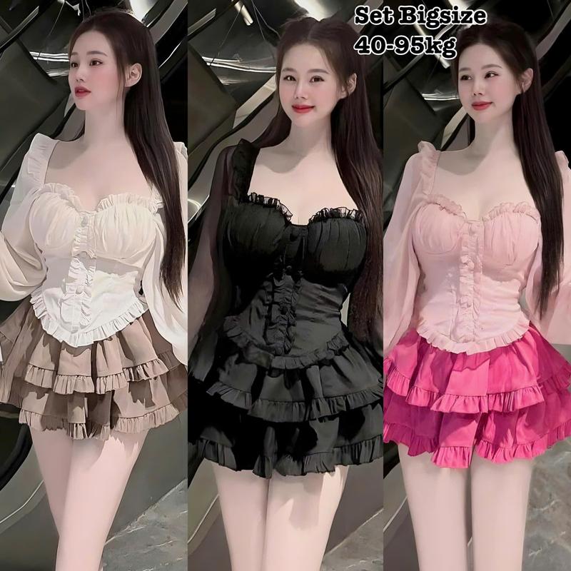 Thời Trang Bigsize - Set Bigsize Nữ Áo Tay Dài Bèo Có Mút Ngực Kèm Chân Váy Mềm Lụa Chéo Thái Cao Cấp Thiết Kế Dự Tiệc, Đi Chơi, Đi Dạo Xinh Đẹp Sang Trọng 50-95kg sét áo đỏ bí và trễ vai - 2318