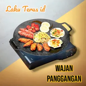 LT Alat Panggangan BBQ Grill Pan Korean Wajan Bulat Anti Lengket Serba Guna Baja Diameter 34cm Ikan Kitchenware