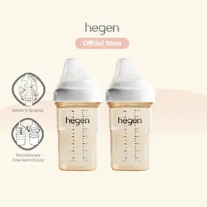 Hegen PCTO 240ml/8oz Feeding Bottle PPSU, 2-Pack with Medium Flow Teats (3-6 months)