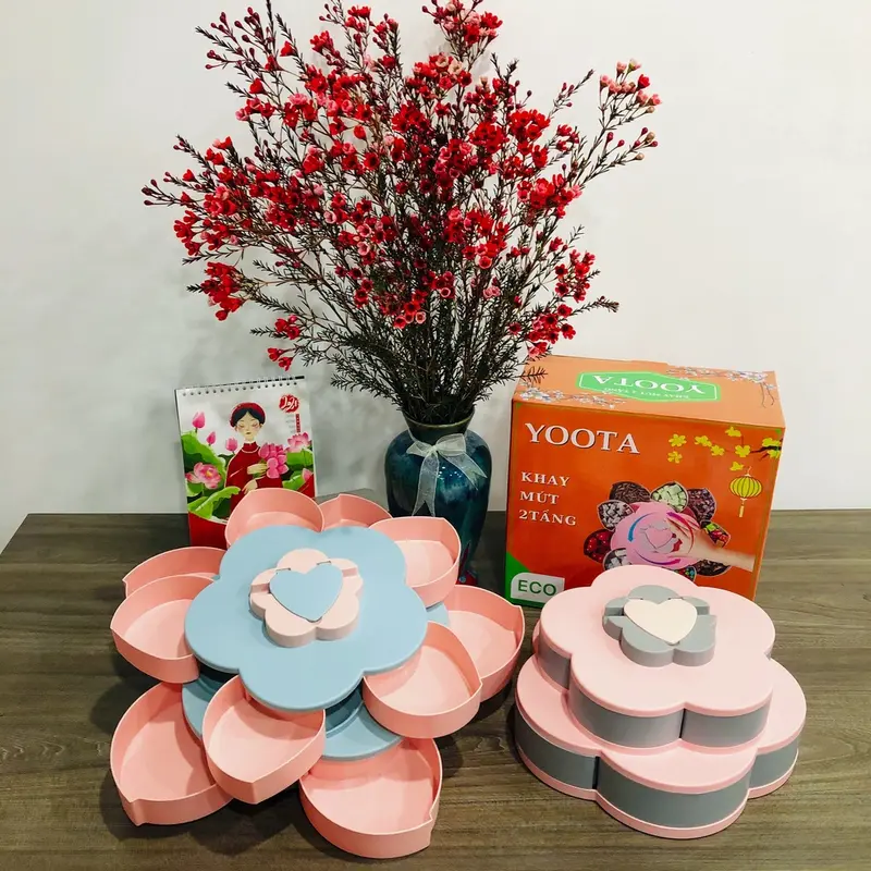 Khay Đựng Mứt Tết 2 Tầng Xoay 360 Độ Hộp Đựng Mứt Song Anh Decor Tết 2021 1