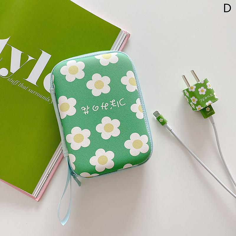 [xtv]Cute Cartoon Fruit Flower Pattern Headphone Data Cable Storage Bags Charger Power Bank Rectangular Box Zipper Bag Pouch 7