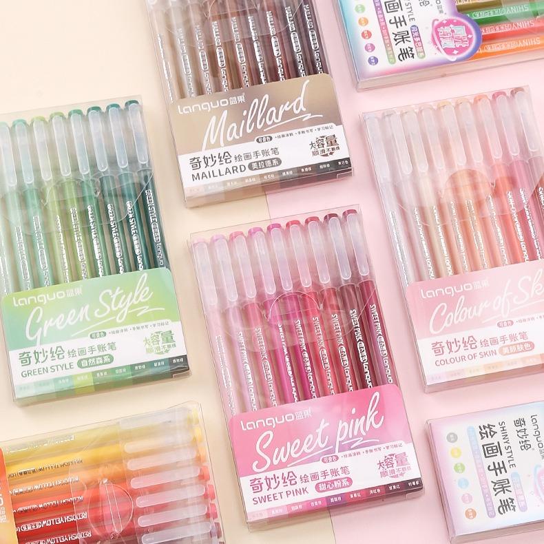 Bộ 9 bút gel tô màu LANGUO Morandi cao cấp, ghi chú, viết tiêu đề ngòi 0.5, màu mượt