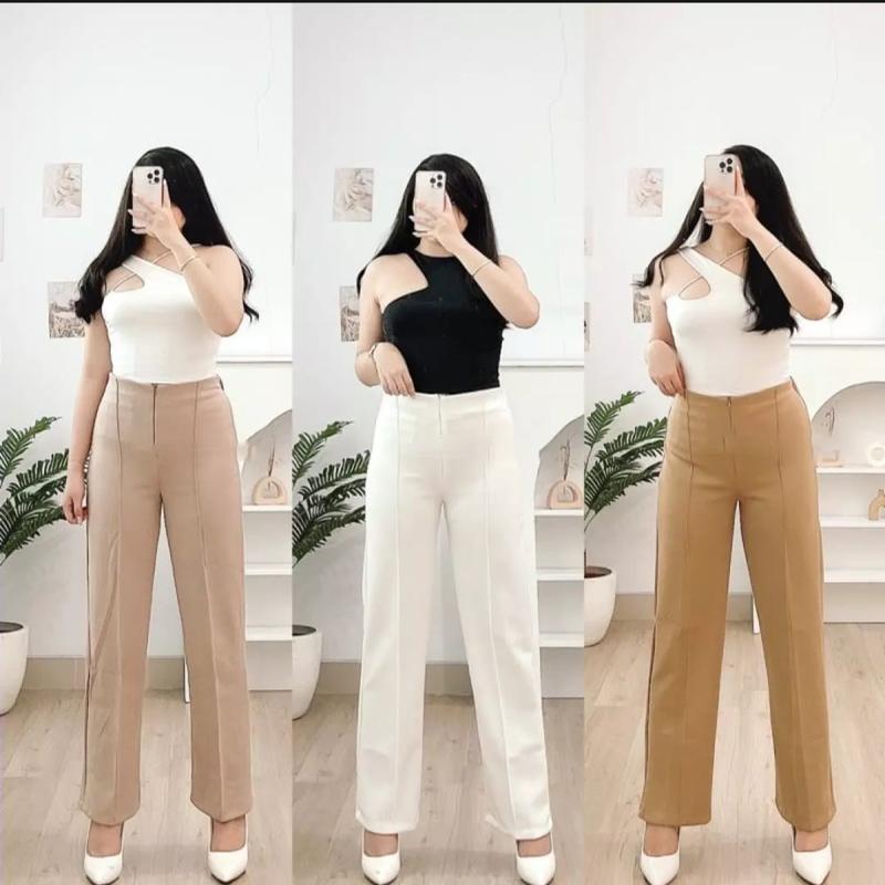 Kulot Resleting kulot highwaist scuba Premium adem celana wanita Panjang Celana Kerja Wanita Terbaru Fit Karet Fit Karet Melar Basic 1
