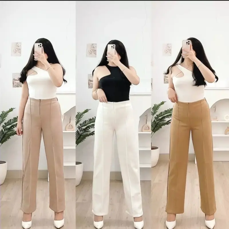 Kulot Resleting kulot highwaist scuba Premium adem celana wanita Panjang Celana Kerja Wanita Terbaru Fit Karet Fit Karet Melar Basic 1