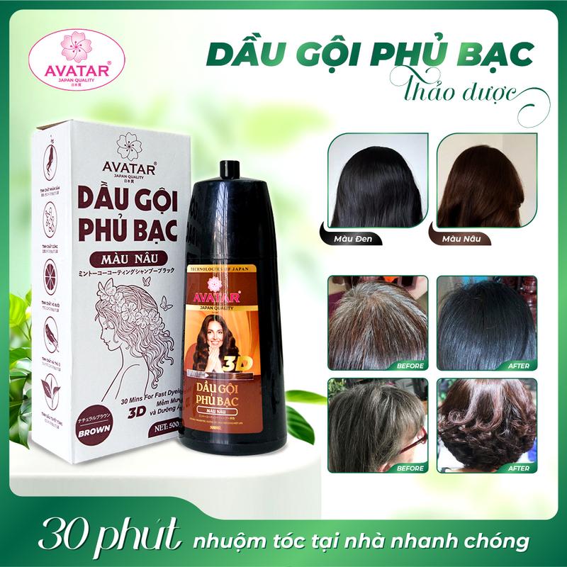 Dầu Gội Phủ Bạc Thảo Dược Avatar Nhật Bản Màu Nâu - Lược Chải Nhuộm Tóc Bạc, Phủ Đen Tóc Tại Nhà Nhanh Chóng 500ml