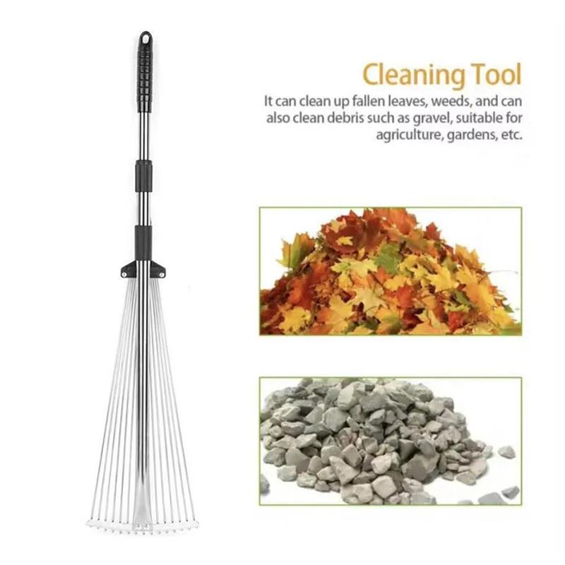 Grass Rake 9 Teeth Stainless Steel Rake Adjustable Steel Rake With Handle Gardening Rake L6K4 8