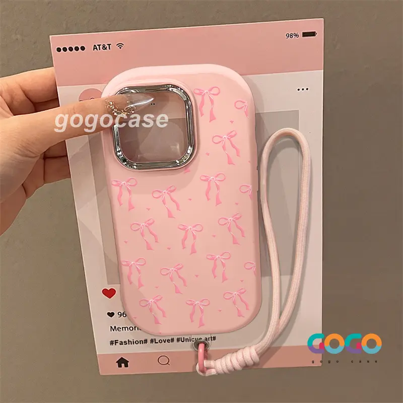 Case untuk iPhone11 pro max plus 15 14 Plus XR 13 12 PRO 7 6 8 7+ 6+ 8+ Xs Max Cangkang lunak silikon pola busur kecil berwarna merah muda manis 08635 4