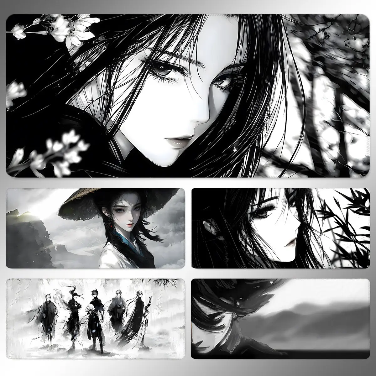 Tấm lót chuột Dòng Anime, đen trắng, hai chiều, vẽ mực, bàn phím trò chơi cổ, thích hợp cho ký túc xá, máy tính xách tay và bàn làm việc, năm 2025