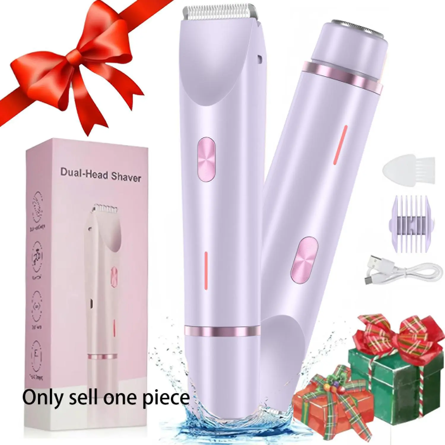 Electric Hair Trimmer for Women, 1 Box Rechargeable 2 in 1 Body & Facial Diffuser Hair Removal Double Head Trimmer Razor for Face Underarm Legs, Gift for Mum, Giift for Mom, Mother's Day Gift, Women's Electric Shaver, Bikini Shaver for Women