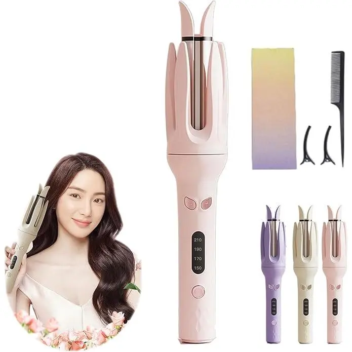 Full-Automatic Hair Curler Big Wave Anion Lasting Setting Hair Curler Hair Curler Rotation Hair Curler,Hair Curler,  Curling Iron,  Automatic Curling Iron, Hair Curler Automatic Rotating, Hair Crimper for Women, 3 Temperatures Adjustable (Pink) 1