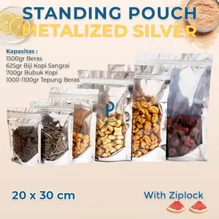Standing Pouch Plastik Metalized Silver 20X30cm Kemasan Yin Yang Isi 10Pcs 0