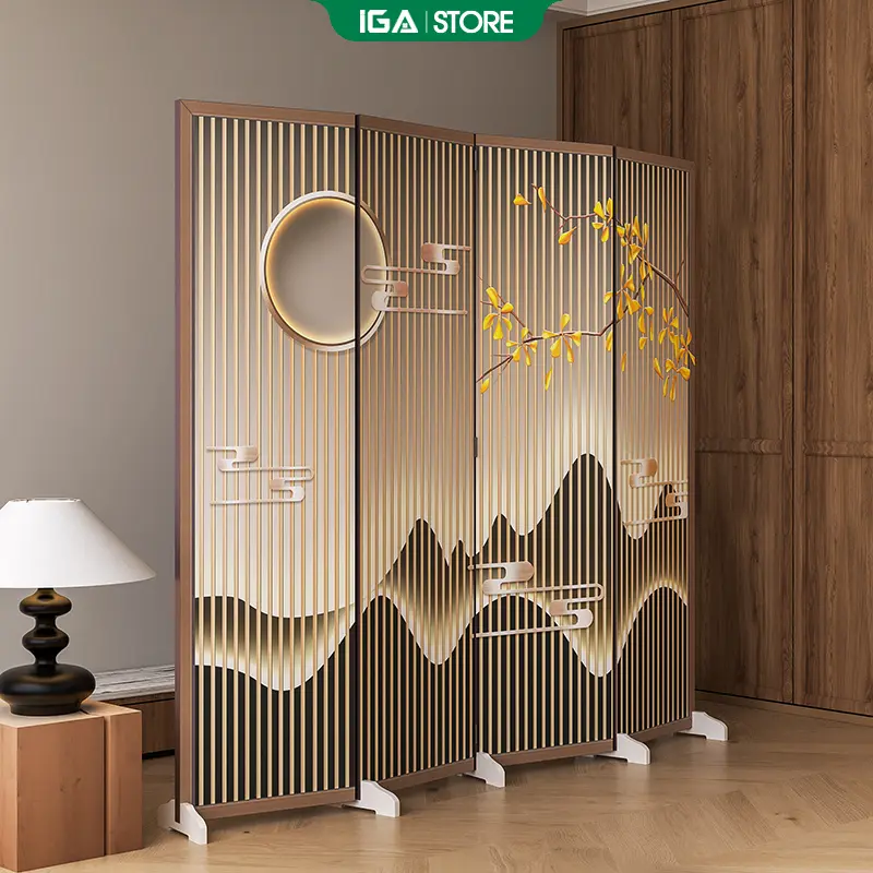 Vách ngăn bình phong IGA bộ 4 tấm in họa tiết hiện đại sang trọng trên vải canvas - GP392