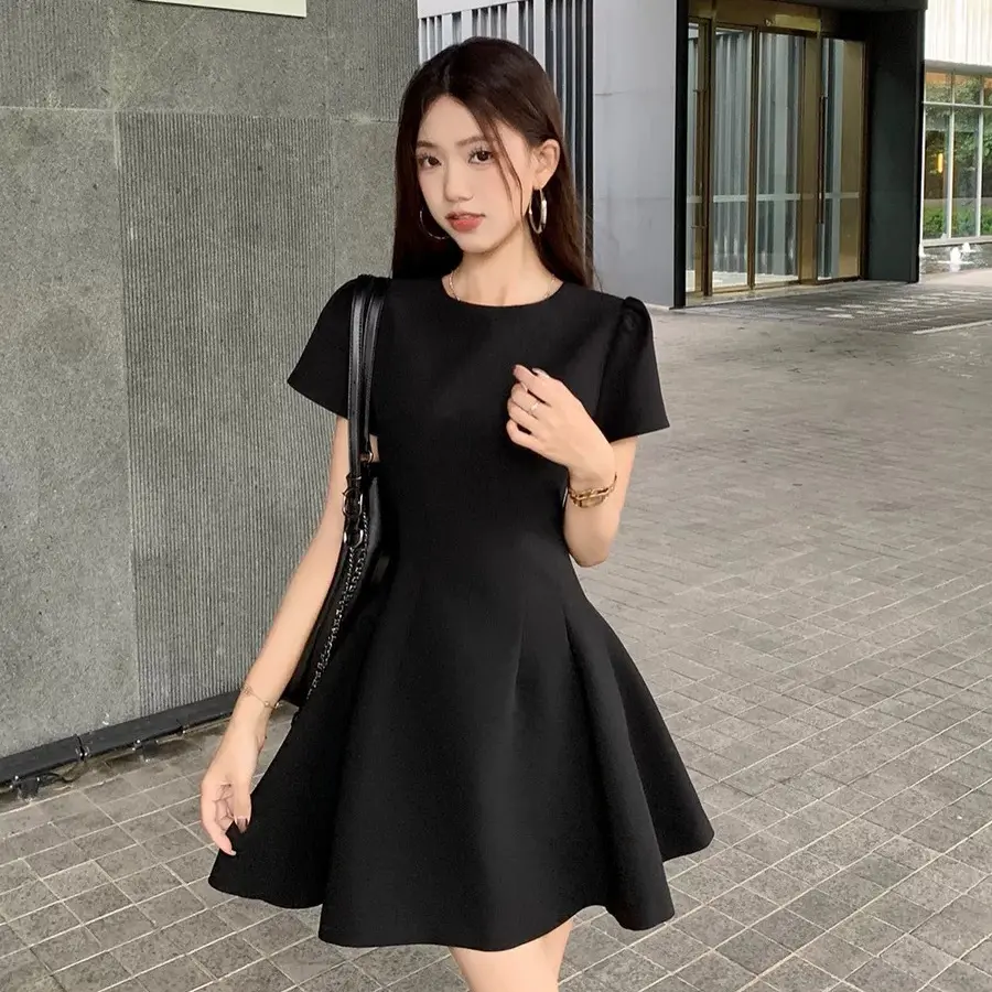Váy đầm xinh, chít eo xoè, chất mango mịn mát, phong cách thanh lịch, ứng dụng cao AA15 Dress Voan Voi minimalism label  váy giặt bằng nước lạnh 【 đá quý 】 đen váy thường mặc