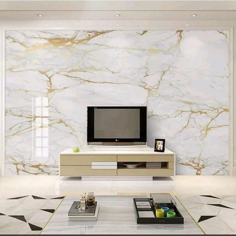 Wallpaper Dinding Marmer Lis Kuning Dasar Putih  9 s/d 10meter X 45cm 0