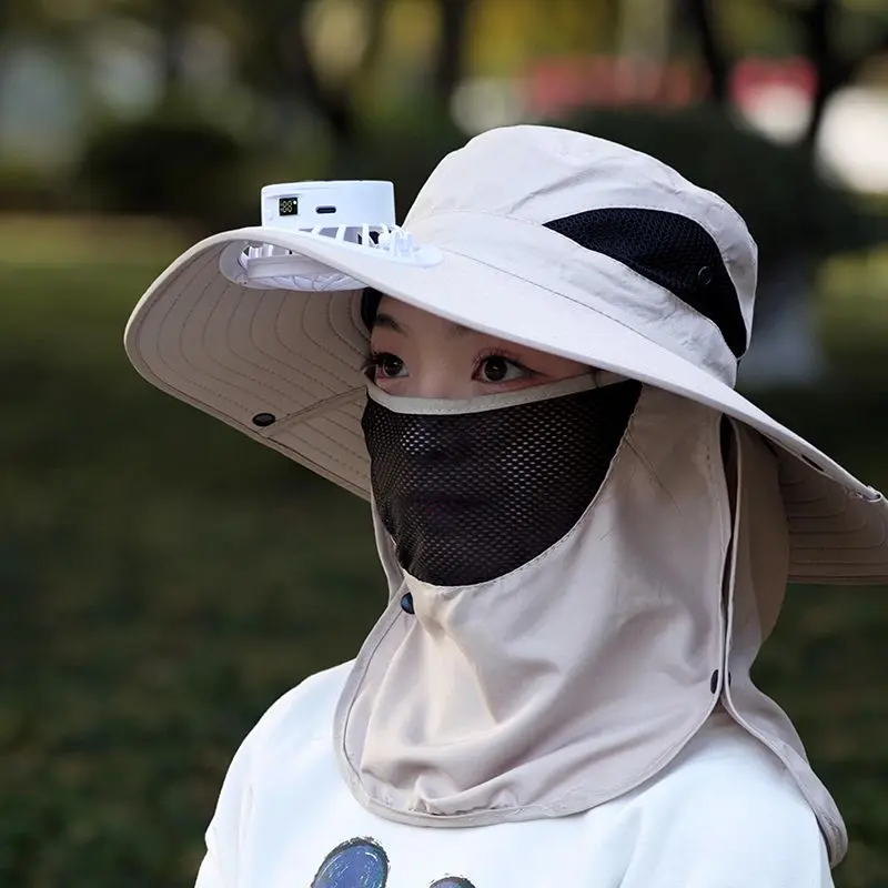 Mũ Chống Nắng Có Quạt, Chống Nắng Mùa Hè, Chống Tia UV, Có Mặt Nạ, Thích Hợp Cho Các Hoạt Động Ngoài Trời Như Câu Cá, Leo Núi Và Ngư Dân, Mũ Che Mặt, Mũ Chống Nắng